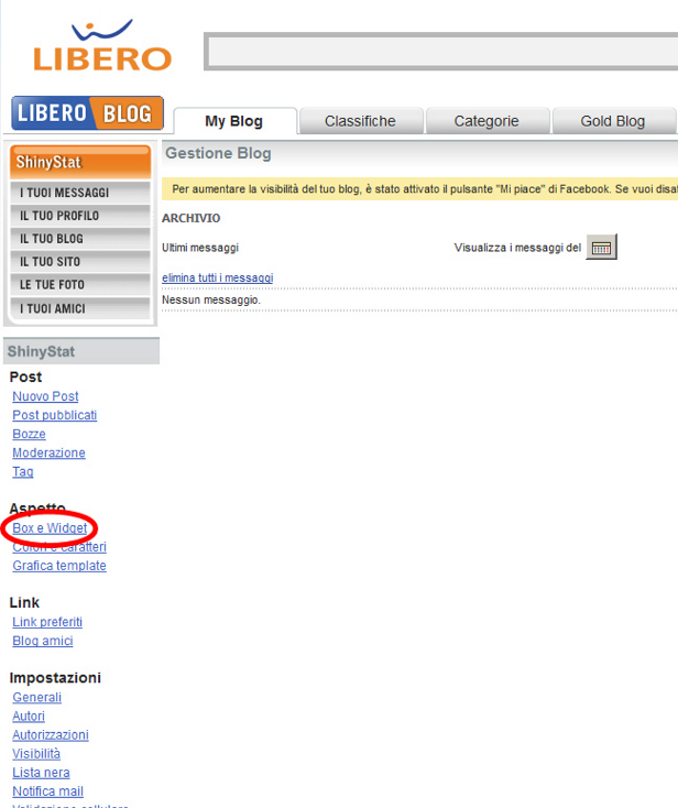 Inserimento Codice ShinyStat sul Blog di Libero