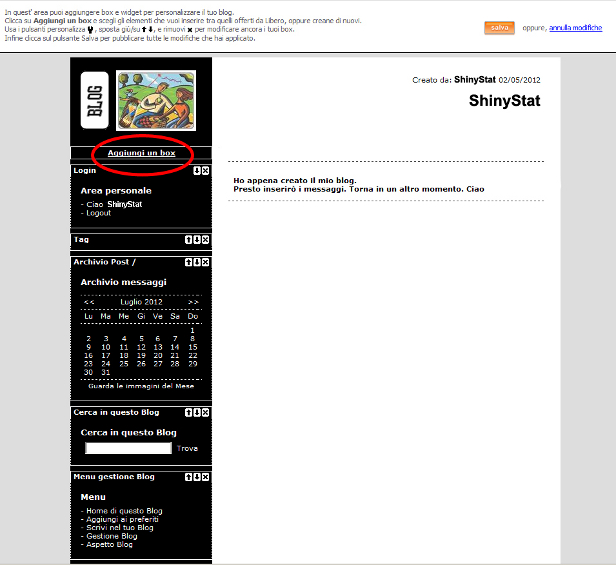 Inserimento codice ShinyStat sul Blog di Libero
