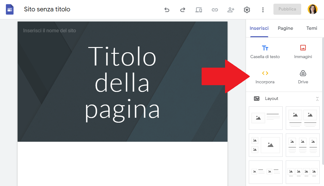 Guida ShinyStat - Inserire il codice ShinyStat in GoogleSite - Passo 1