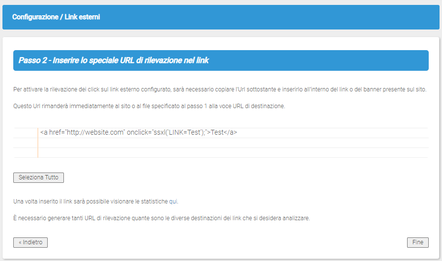Guida ShinyStat - Configurazione Link esterni - Passo 2