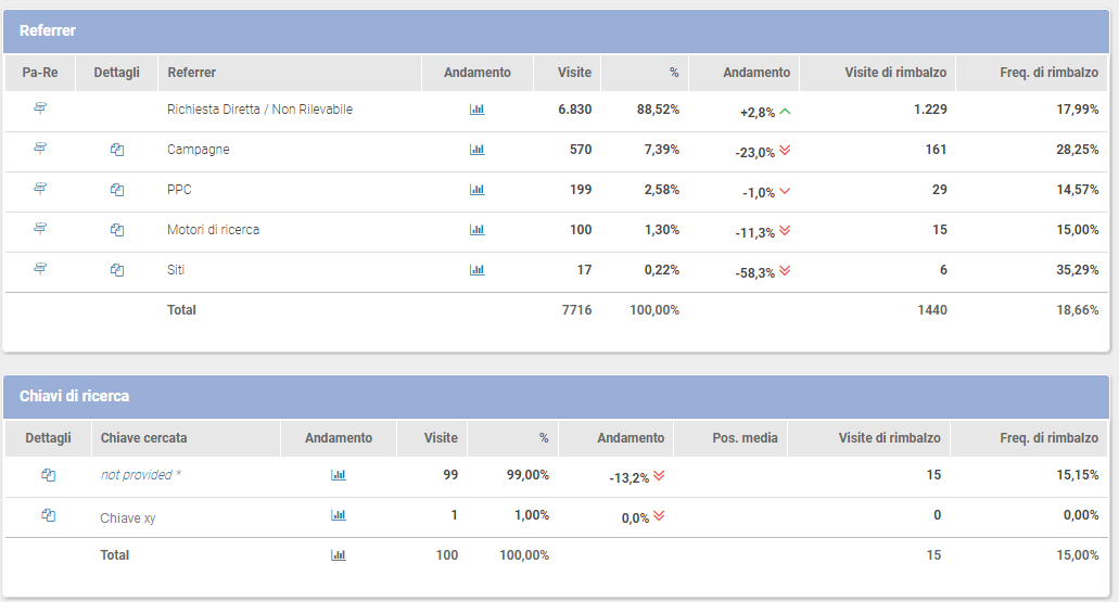 Guida ShinyStat Marketing Automation - Scheda Azienda - Referrer e Chiavi di ricerca