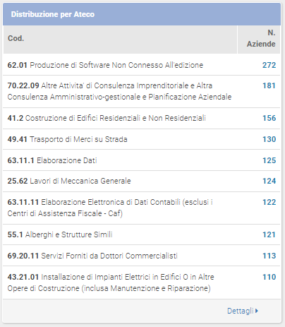 Guida ShinyStat Marketing Automation - ShinyEngage B2B - Analisi Dati - Distribuzione per codice Ateco