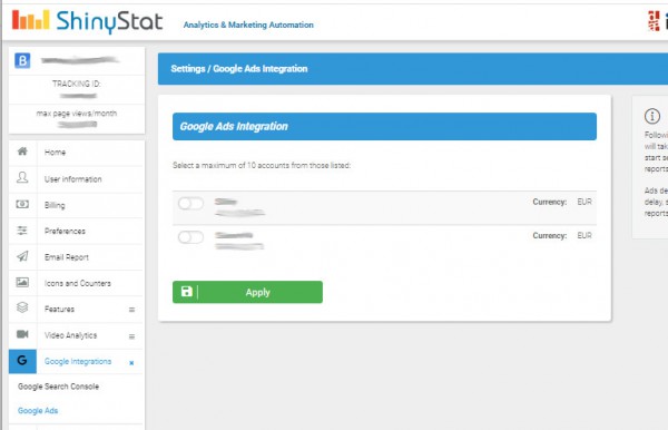 Ads - ShinyStat settings 5