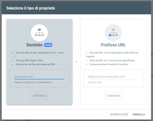 Search Console - Scelta proprietà