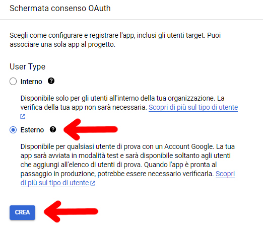 Search Console - oAuth2.0 - Schermata consenso 2