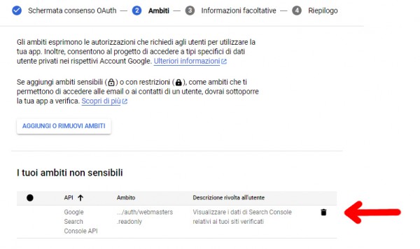 Search Console - oAuth2.0 - Schermata consenso 4